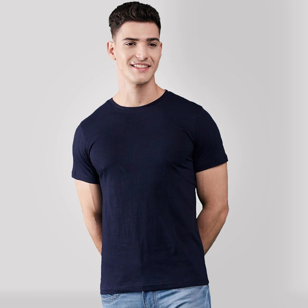 Men's Round Neck Cotton Half Sleeve Nevy Blue T-Shirts