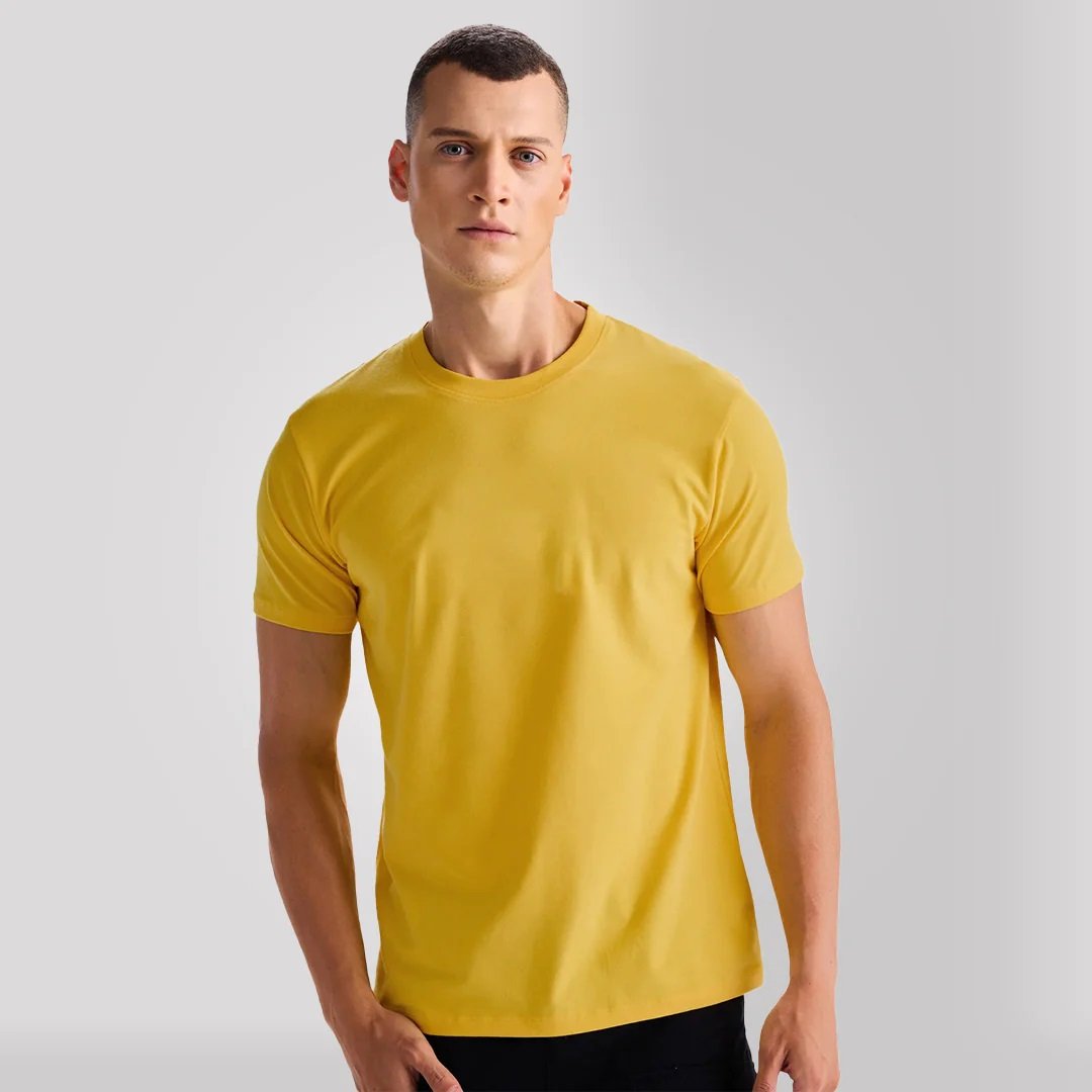 Men's Round Neck Cotton Half Sleeve Yellow T-Shirts