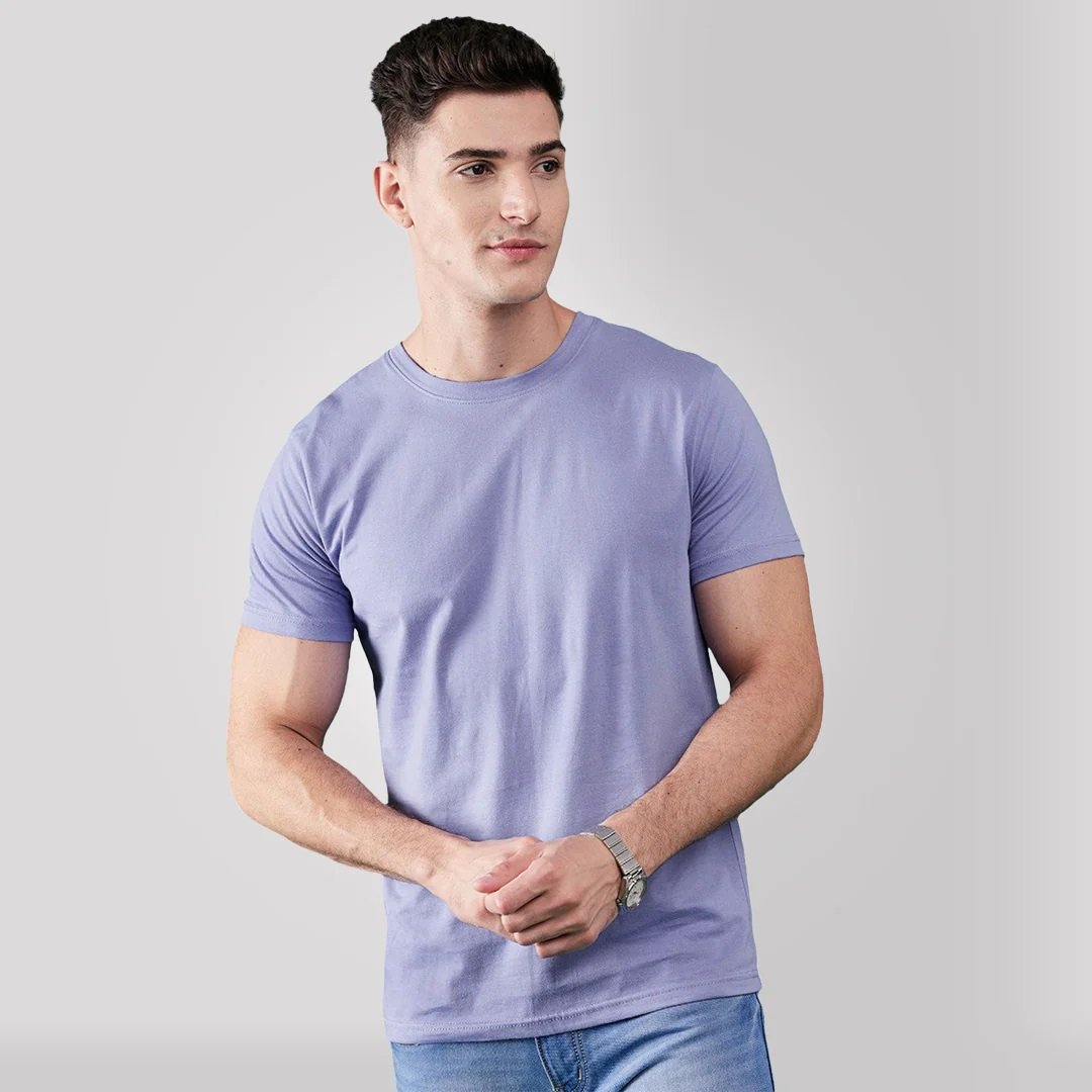 Men's Round Neck Cotton Half Sleeve Levender T-Shirts