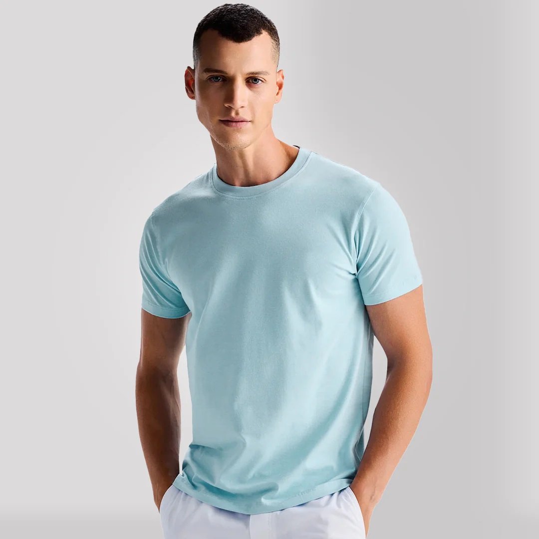 Men's Round Neck Cotton Half Sleeve Sky Blue T-Shirts
