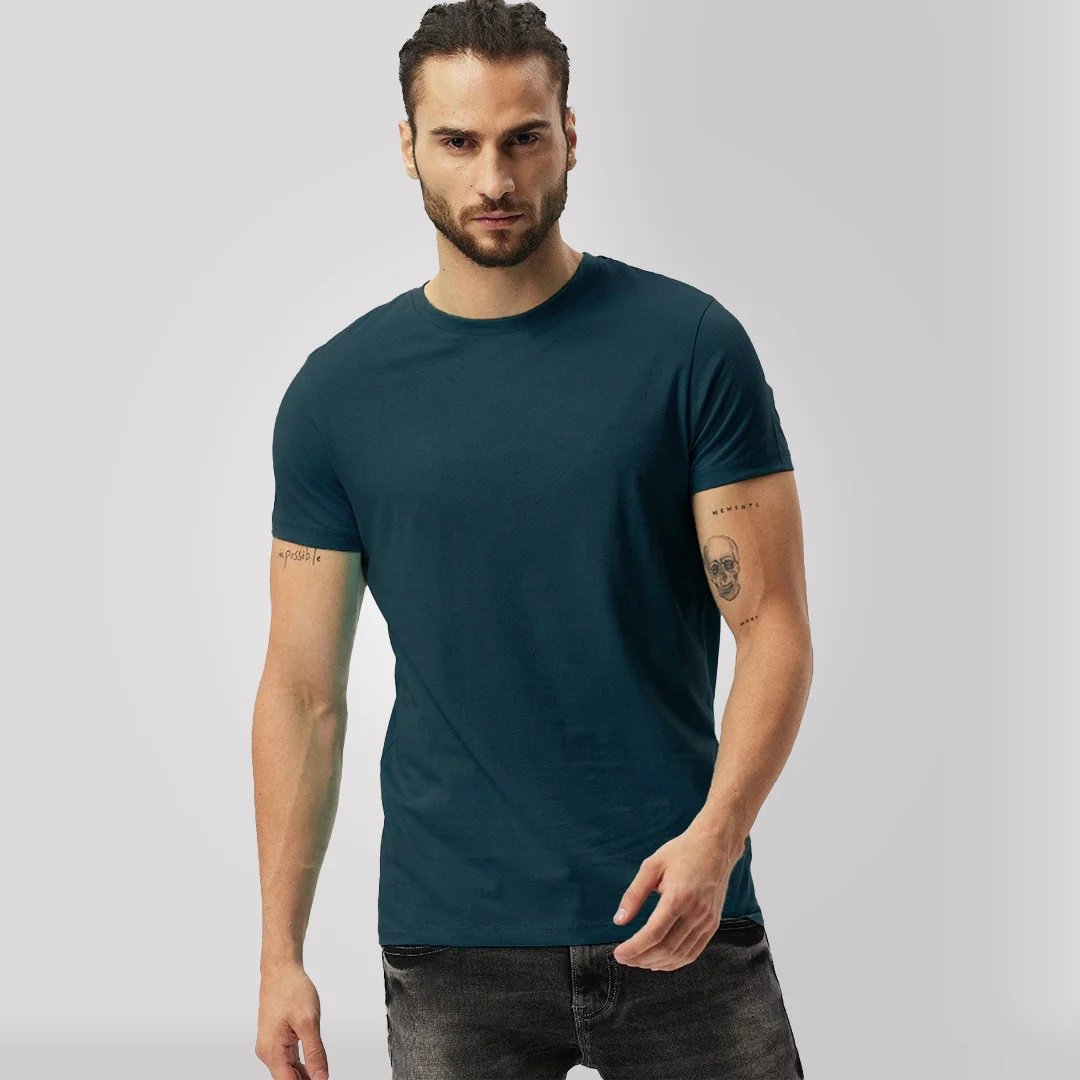 Men's Round Neck Cotton Half Sleeve Sea Green T-Shirts