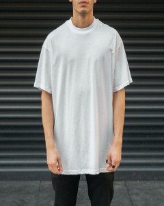 Men's Cotton White Oversized Round Neck Loose fit solid White T-shirt